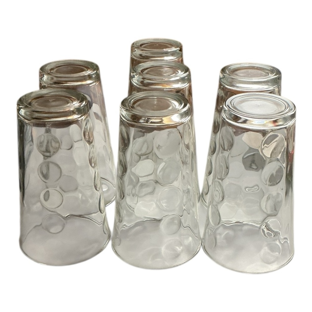 💟Vintage Libbey Drinking Glasses: Clear Glass Tumblers with Dots, Set of 7